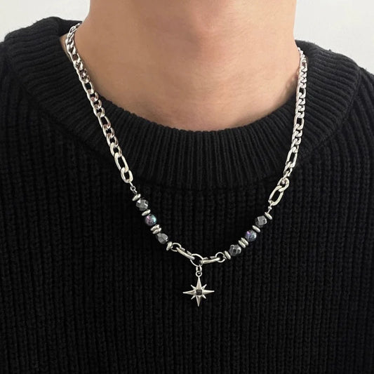 Simple All-match Eight Awn Star Necklace For Men Titanium Steel No Fading